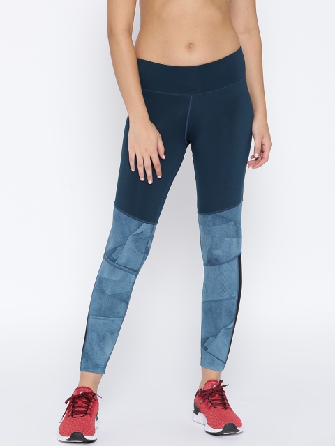 Reebok Women Blue Colourblocked Workout Training Tights