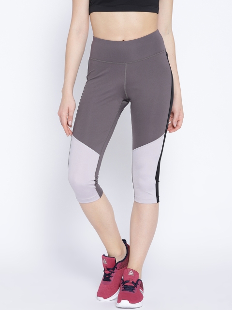 Reebok Taupe & Grey Workout Ready Colourblocked 3/4th Training Tights