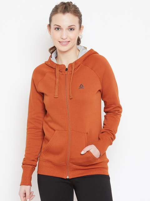 Reebok Women Rust Solid Hooded Sweatshirt