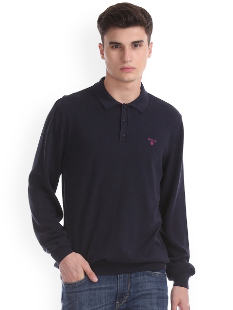 GANT Men Blue Solid Pullover