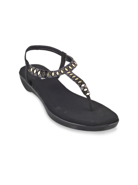 Mochi Women Black Embellished Wedges