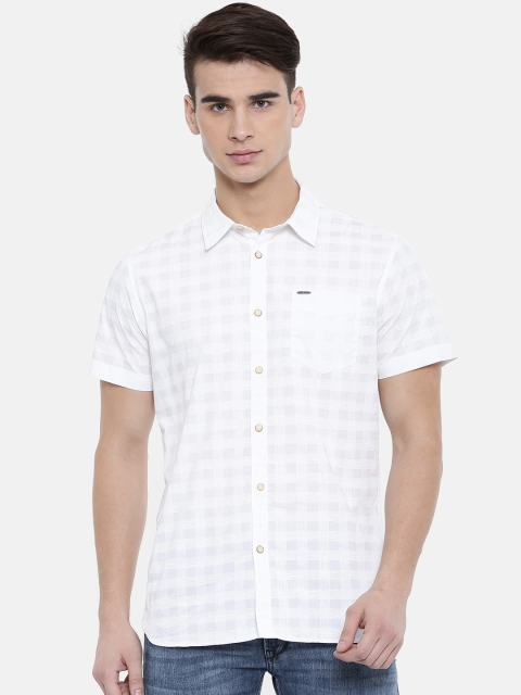 Pepe Jeans Men White Slim Fit Checked Casual Shirt