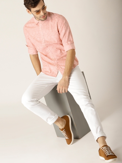 United Colors of Benetton Men Pink & White Slim Fit Printed Casual Shirt