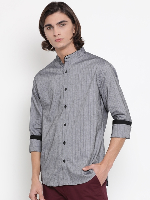 United Colors of Benetton Men Grey Regular Fit Striped Casual Shirt