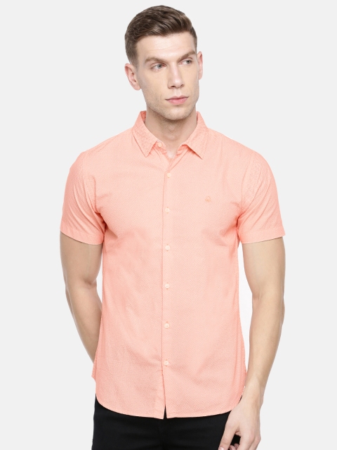 United Colors of Benetton Men Orange & White Slim Fit Checked Casual Shirt