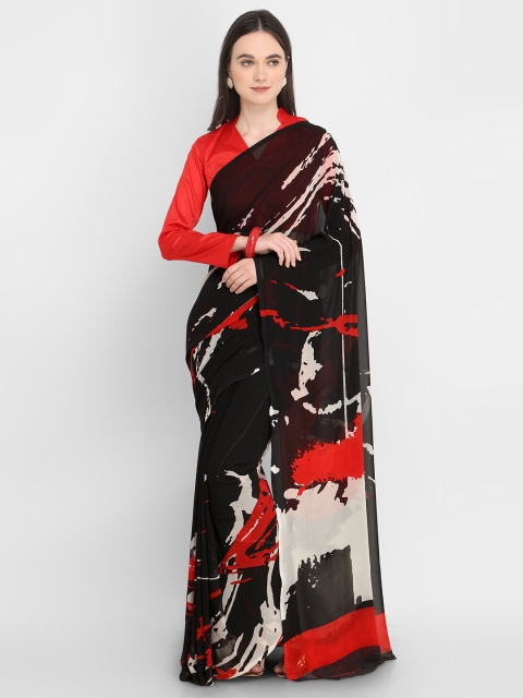 Ligalz Black & Red Printed Saree