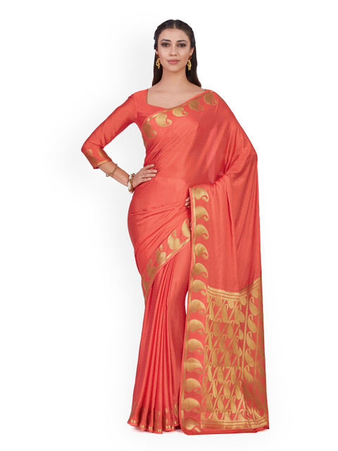 MIMOSA Coral & Golden-ColouredPoly Chiffon Printed Kanjeevaram Saree
MIMOSA Coral & Golden-ColouredPoly Chiffon Printed Kanjeevaram Saree