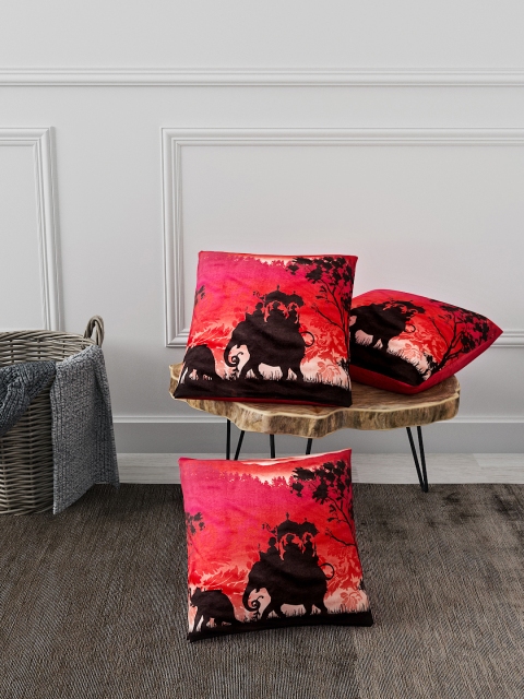 BIANCA Red Set of 3 Geometric Square Cushion Covers