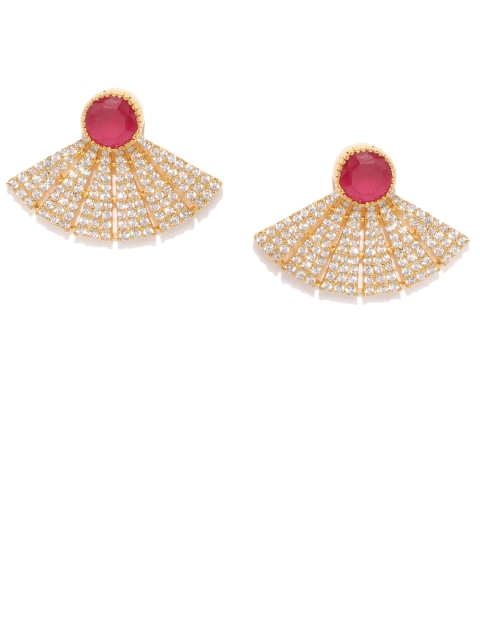 Amavi Gold-Toned & Red Geometric Drop Earrings