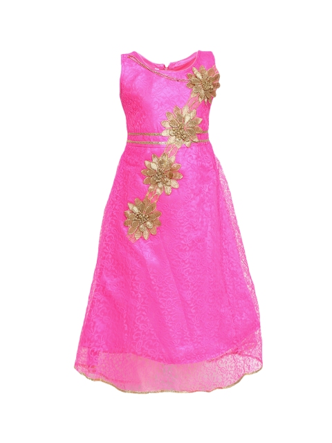 Aarika Girls Pink Self Design Fit and Flare Dress