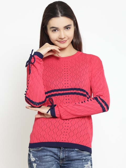 Madame Women Coral Pink Self Design Top