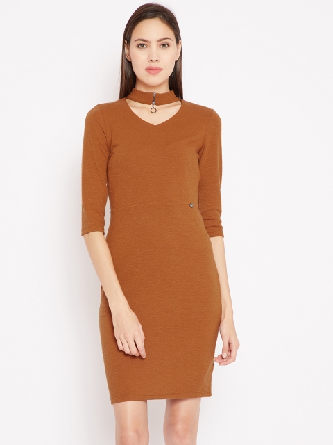 Madame Women Brown Solid Sheath Dress