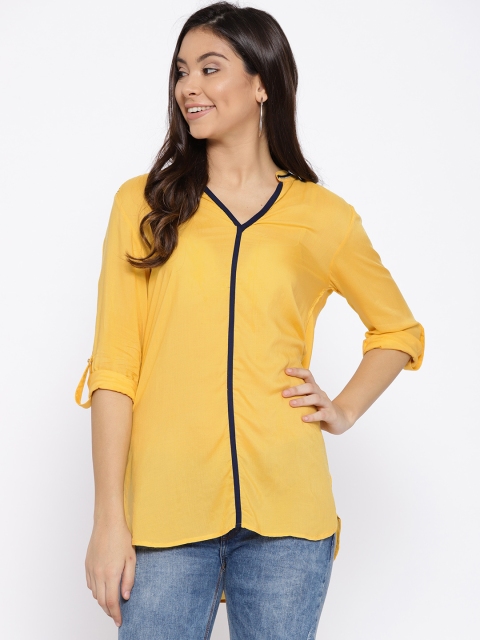 Madame Women Yellow Solid Top