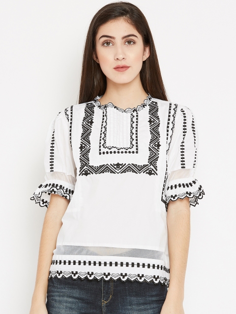 Madame Women White Embroidered Top