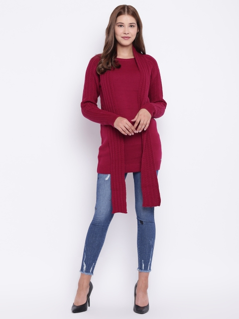 Madame Women Magenta Longline Pullover with Stole