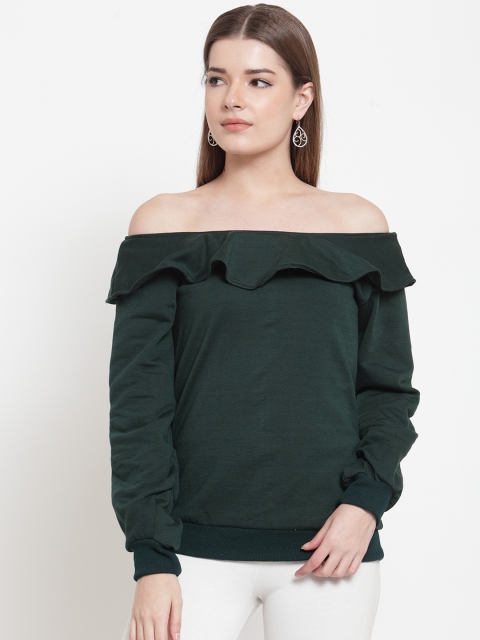 Belle Fille Women Green Solid Sweatshirt