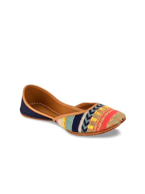 Coral Haze Women Multicoloured Woven Designed Canvas Mojaris, Multi