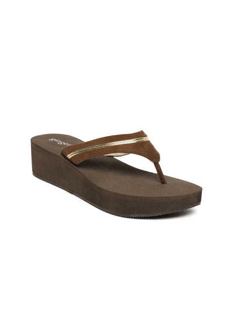 Ginger by Lifestyle Women Brown & Gold-Toned Solid Wedges