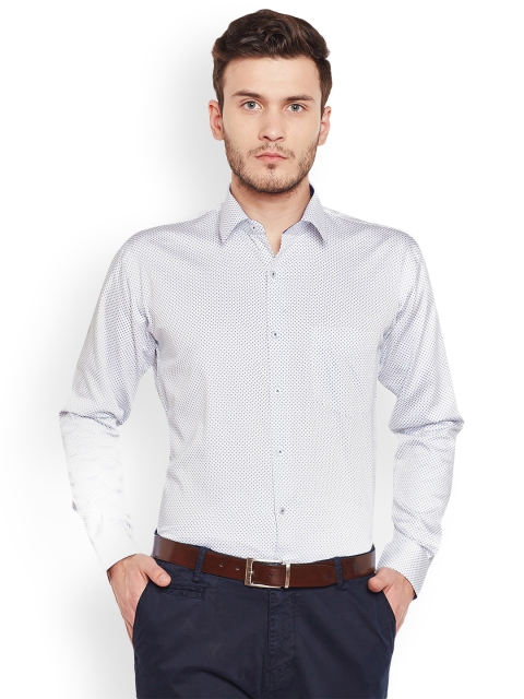 Hancock Men White Slim Fit Printed Formal Shirt