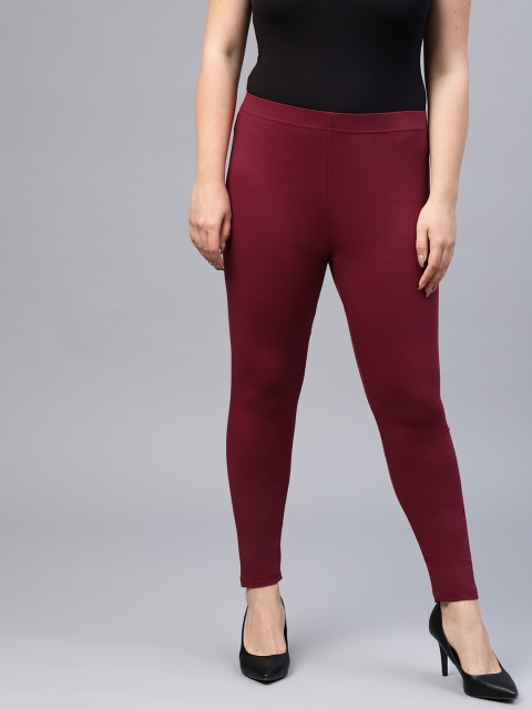 Go Colors Women Maroon Solid Ankle Length Leggings