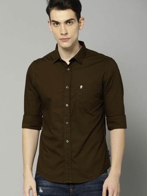French Connection Men Olive Green Slim Fit Solid Casual Shirt