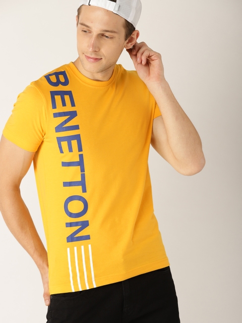 United Colors of Benetton Men Yellow Printed Round Neck T-shirt