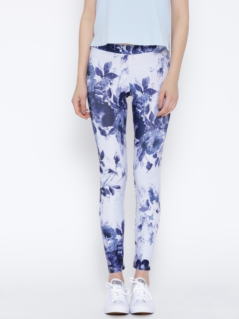 United Colors of Benetton Blue & Off-White Printed Leggings