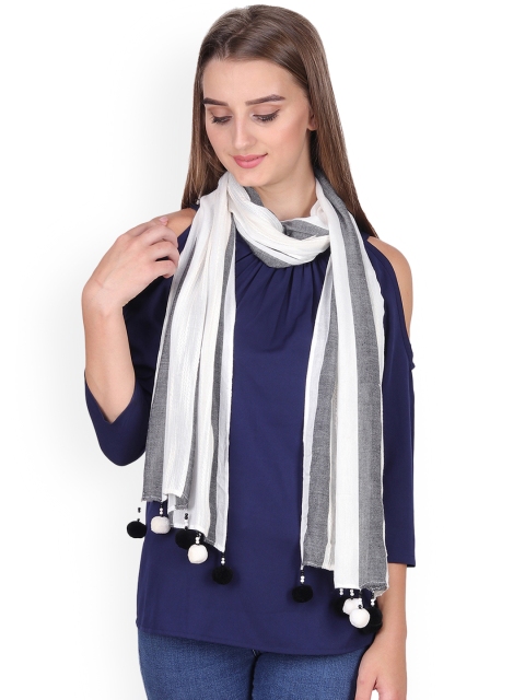 Anekaant Grey & White Striped Scarf