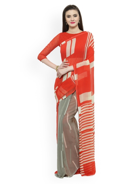 Shaily Red & Grey Pure Georgette Printed Saree