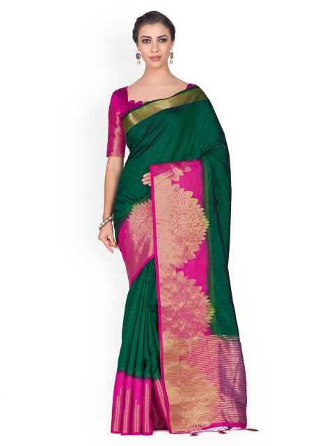 MIMOSA Green & Pink Art Silk Embellished Kanjeevaram Saree