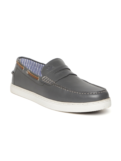United Colors of Benetton Men Grey Leather Loafers