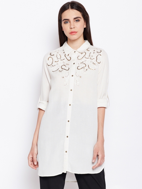 Oxolloxo Women White Regular Fit Solid Casual Shirt