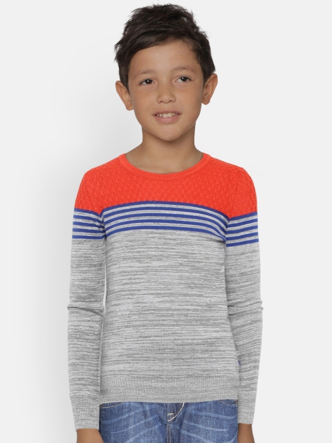 United Colors of Benetton Boys Grey & Orange Striped Pullover