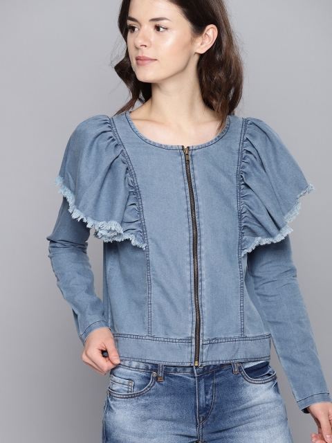 NUSH Women Blue Solid Chambray Top