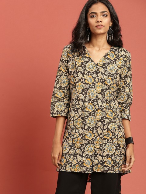 Taavi Women Black & Beige Kalamkari Hand Block Print A-Line High-Low Longline Sustainable Top
Taavi Women Black & Beige Kalamkari Hand Block Print A-Line High-Low Longline Sustainable Top