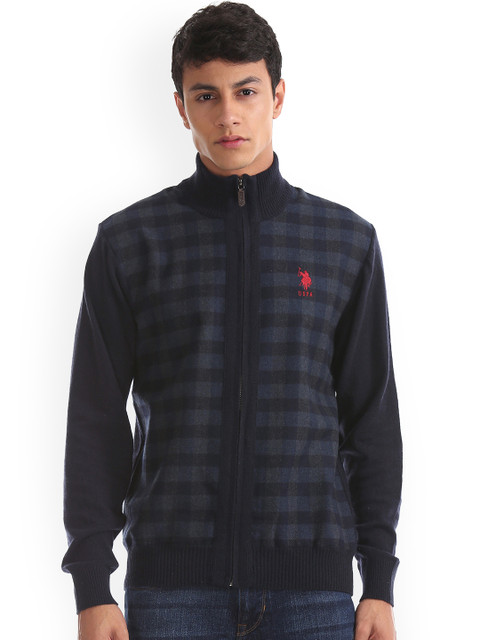 U.S. Polo Assn. Men Blue & Black Checked Sweater 
U.S. Polo Assn. Men Blue & Black Checked Sweater