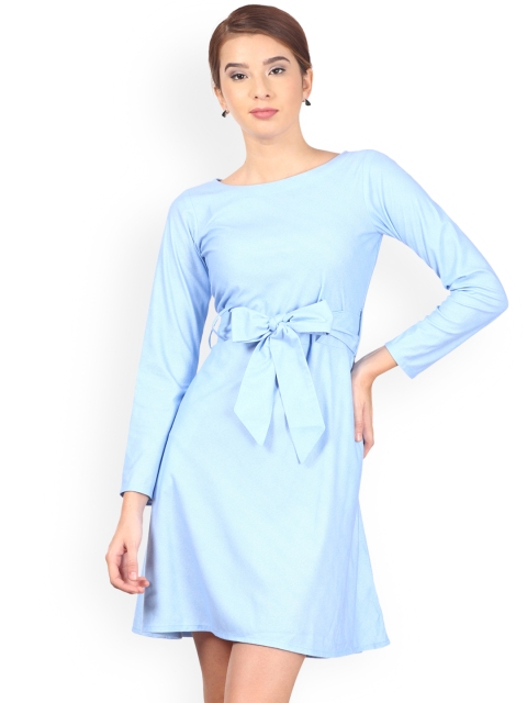Saadgi Women Blue Solid Fit and Flare Dress