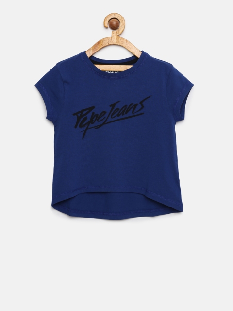 Pepe Jeans Girls Blue Solid Round Neck T-shirt