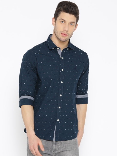Nautica Men Navy Blue Slim Fit Printed Casual Shirt