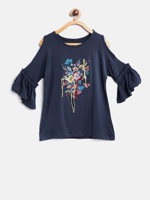 Lee Cooper Girls Navy Blue Embroidered Top