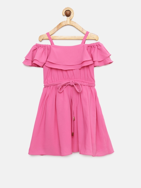 Peppermint Girls Pink Solid A-Line Dress