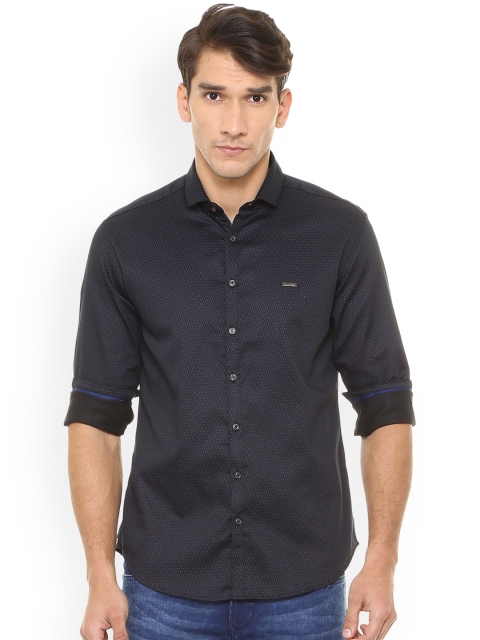 V Dot Men Black Slim Fit Printed Casual Shirt