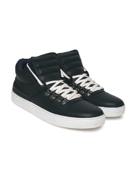 Carlton London Men Navy Blue Solid Mid-Top Sneakers