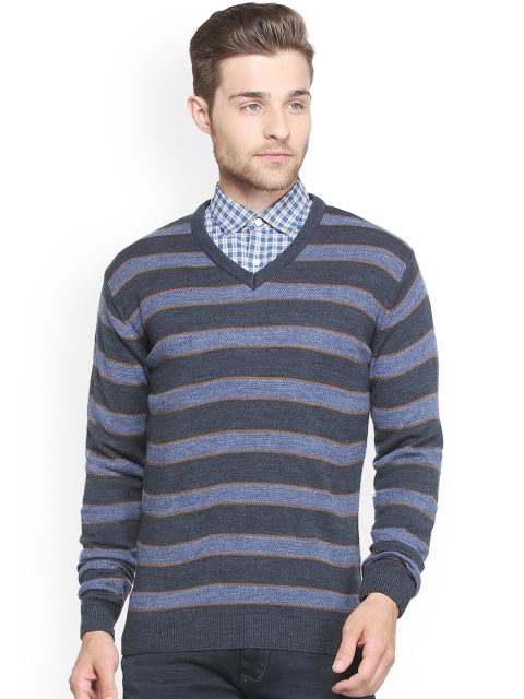 Peter England Men Blue Striped Pullover