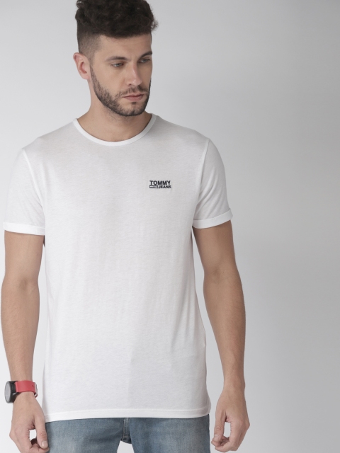 Tommy Hilfiger Men White Solid Round Neck T-shirt