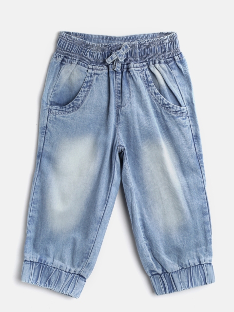 United Colors of Benetton Girls Blue Regular Fit Washed Chambray Joggers