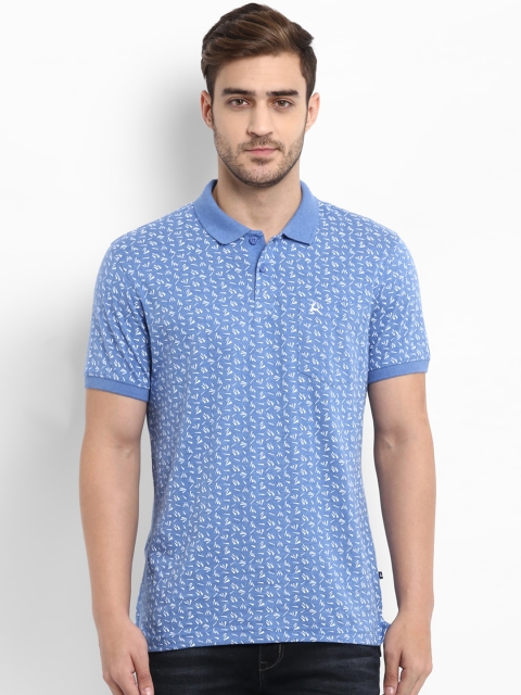 Parx Men Blue Printed Polo Collar T-shirt