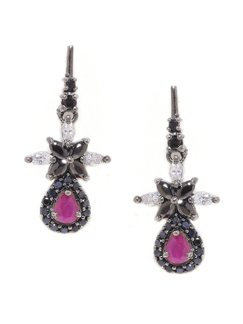 Voylla Black & Purple Rhodium-Plated Contemporary Drop Earrings 
Voylla Black & Purple Rhodium-Plated Contemporary Drop Earrings