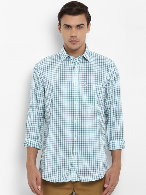 ColorPlus Men Green & White Slim Fit Checked Casual Shirt