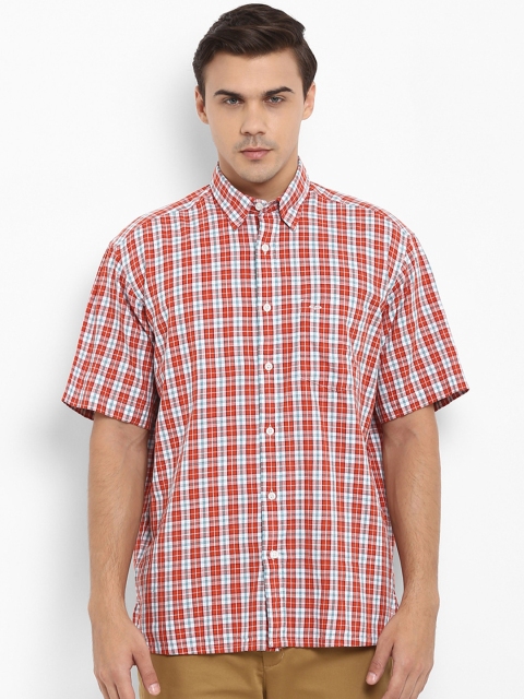 ColorPlus Men Orange & White Regular Fit Checked Casual Shirt